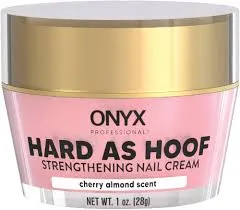 A small pink jar of Onyx Professional Hard as Hoof nail cream with a gold cap.