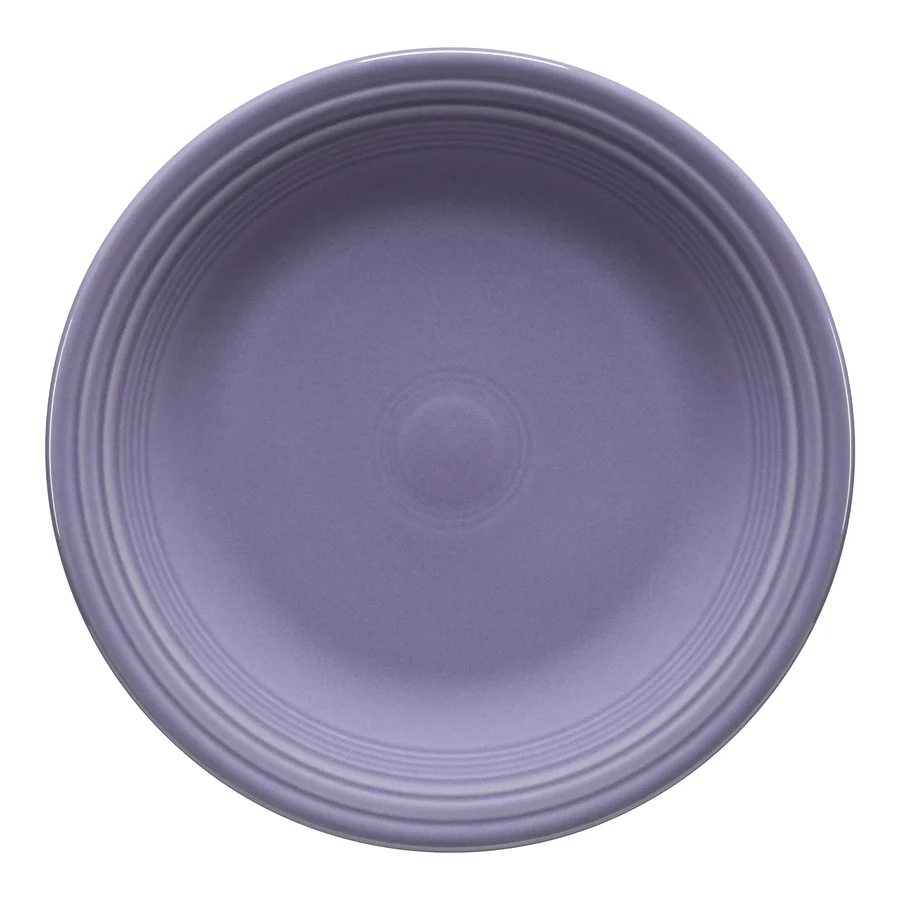 Fiesta 10.5-inch classic rim ceramic dinner plate in lavender glaze on a white background.